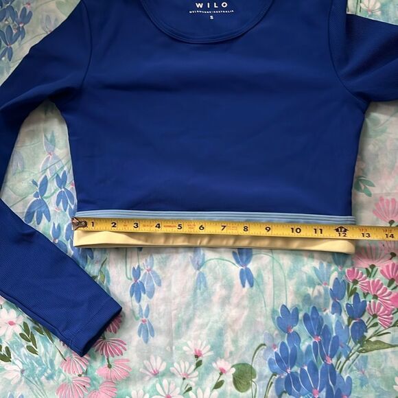 Wilo the Label Ribbed Long Sleeve Blue Crop Top - S - Picture 2 of 9